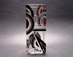 Czech Art Deco Modernism Crystal Glass Vase with Black and Red Enamel K Palda