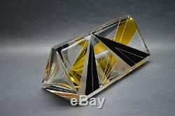Czech Art Deco Modernism Crystal Glass Vase with Black and Yellow Enamel K Palda