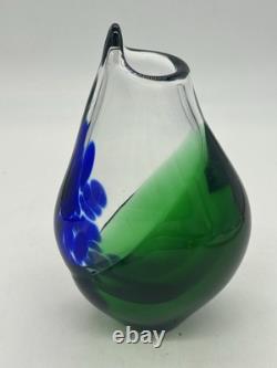 Czech Art Glass 7 1/2 Vase Green Blue Teardrop Hand Blown Petr Zdenek