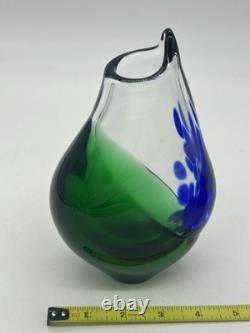 Czech Art Glass 7 1/2 Vase Green Blue Teardrop Hand Blown Petr Zdenek