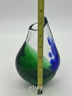 Czech Art Glass 7 1/2 Vase Green Blue Teardrop Hand Blown Petr Zdenek