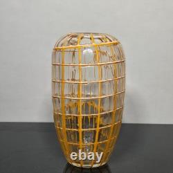 Czech Art Glass Orange Grid Vase by Ladislav Palecek Beranek