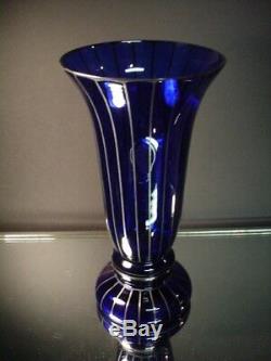 Czech Art Glass Wiener Werkstatte 12 Ht Cobalt Vase withSilver Powolny Art Deco