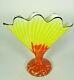 Czech Franz Welz Scallop Fan Glass Vase Yellow Orange Spatter Art Deco Loetz Era