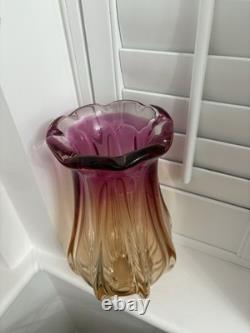 Czech Glass Chribska Heavy Glass Vase by Josef Hospodka Pink and Amber