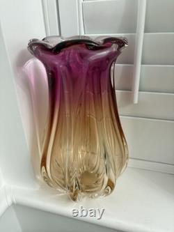 Czech Glass Chribska Heavy Glass Vase by Josef Hospodka Pink and Amber