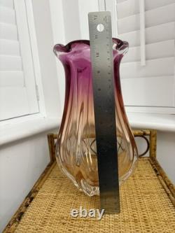 Czech Glass Chribska Heavy Glass Vase by Josef Hospodka Pink and Amber