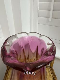 Czech Glass Chribska Heavy Glass Vase by Josef Hospodka Pink and Amber