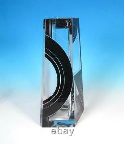 Czech Karl Palda Deco Art Glass Geometric Flashed Cut Black Satin Crystal Vase