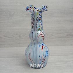 Czech Large Spatter Glass Vase Rare Shape White Multicoloured Art Glass Antique