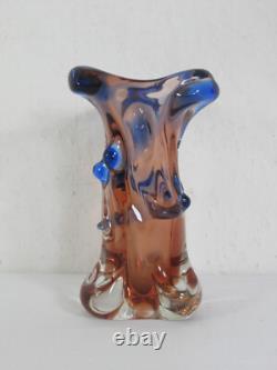 Czech Niagara Range by Karel Zemek for Mstisov Glass Coral and Cobalt Blue Vase