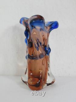 Czech Niagara Range by Karel Zemek for Mstisov Glass Coral and Cobalt Blue Vase