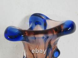 Czech Niagara Range by Karel Zemek for Mstisov Glass Coral and Cobalt Blue Vase