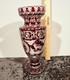 Czech Red & White Art Glass Vase Etched Deer Castle Design 8in Sign By Artist