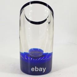 Czech Signed Studio Art Hand Blown Bullicante Cobalt Heavy Glass Vase