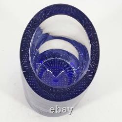 Czech Signed Studio Art Hand Blown Bullicante Cobalt Heavy Glass Vase