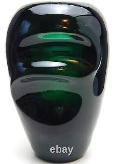 Czech Skrdlovice Chunky Sculptural Green Abstract Art Glass Vase Mid Century