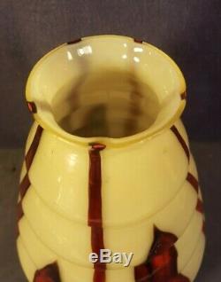 Czechoslovakia Bohemian art glass vase caramel & oxblood Franz Welz Art Deco