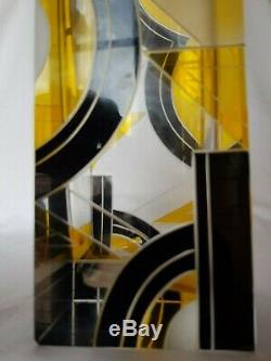 Czechoslovakian Art Deco Czech Karel Palda Glass Black / Yellow Geometric Vase