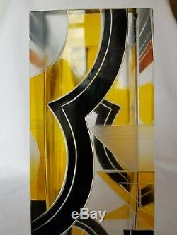 Czechoslovakian Art Deco Czech Karel Palda Glass Black / Yellow Geometric Vase