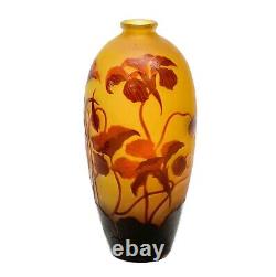 D'Argental Acid Etched 2 color Cameo Art Glass Vase Florals c. 1910