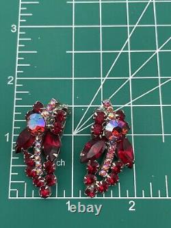 D&E Juliana Bouquet Brunch Leaf RED Brooch & Earrings AB Verified Book Piece