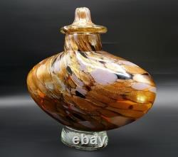 Dale Tiffany Hand Blown Art Glass Lidded Vase Gold Lilac Aventurine Art Deco
