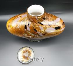 Dale Tiffany Hand Blown Art Glass Lidded Vase Gold Lilac Aventurine Art Deco