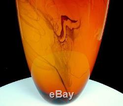 Dan Bergsma Signed #256 Pilchuck Cased Art Glass Marbleized Swirl 12 3/4 Vase