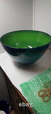 Danish large hand blown bowl art glass