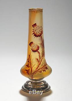 Daum Cameo Thistle Vase Art Nouveau French Glass c1900 Signed to Base
