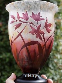 Daum Nancy Art Nouveau Cameo Floral Red Footed Vase 1920