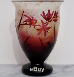 Daum Nancy Art Nouveau Cameo Floral Red Footed Vase 1920