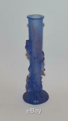 Daum Pate de Verre Amethyst Solifiore ORCHIDEE Orchid Art Glass Vase -6H-MINT
