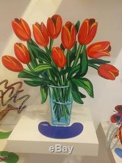 David Gerstein Metal Modern Art Sculpture Tulips Flowers in glass Vase New