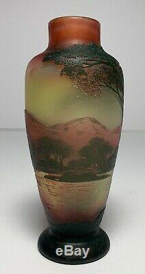 DeVez FRENCH CAMEO Art Glass Vase SIGNED Mountains Trees Lake Scenic