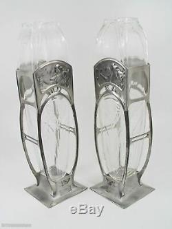 Divine WMF Art Nouveau Glass Young Maidens & Blossoms Pair of Vases