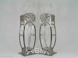 Divine WMF Art Nouveau Glass Young Maidens & Blossoms Pair of Vases