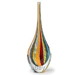 Drop Glass Vase Hippie Colored Canes Hand Blown Murano-Style Art Glass Mode