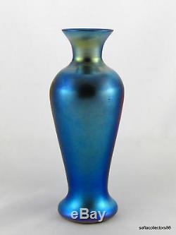 Durand Art Glass 1707 D Iridescent Silver Blue Vase Ca. 1925