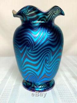 Durand Art Glass, Blue King Tut Vase, Quite Beautiful Excellent