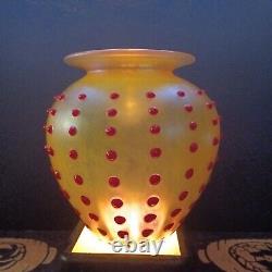 Early Exciting Signed MAGIC SANDS GLASS STUDIO Peter Vizzusi Red Dot Vase