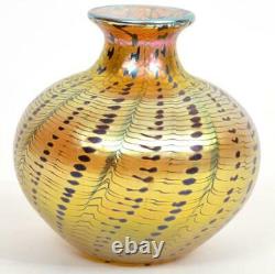 Early Lundberg Studio Iridescent Aurene Art Glass Vase Signed Dated 1977
