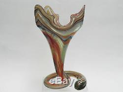 Early MID Century Large Sooner Art Glass Abstract Free Form Swirl Vase 10