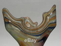 Early MID Century Large Sooner Art Glass Abstract Free Form Swirl Vase 10