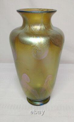 Early Tiffany Favrile Decorated Art Glass Vase, Art Nouveau, Pulled Feathers