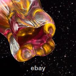 Egermann Czech Bohemian Art Glass Vase Abstract Glass Yellow Magenta 9T 4.5W