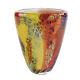 Elegant Murano Style Art Glass Colorful Centerpiece, Firestorm Oval Vase, 7 Inch
