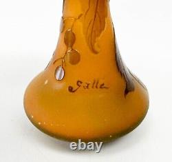 Emile Galle France Acid Etched Cameo Art Glass Vase, circa 1900 Berry Decoration