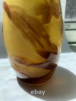 Emile Gallé French Art Glass Vase Gold+Chocolate Floral Pattern, SALE 20% OFF